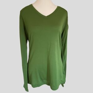 Segments Womens Green V-Neck Merino Wool Base Layer Winter Top-Sz-L